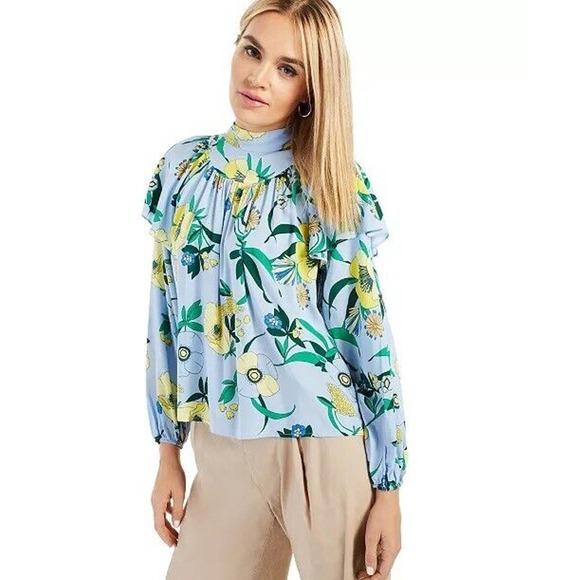 NWT Inc Womens Ruffled Floral Print‎ Top Blouse Size Medium Ties in Back - Picture 1 of 12
